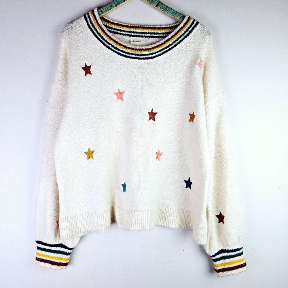 Storia Oversized Baloon Sleeve Rainbow Star Sweater, ST2171, Sz M - Picture 2 of 7